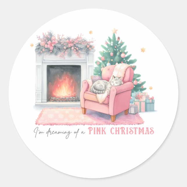 Adesivo Redondo I'm Dreaming of a Pink Christmas Round Sticker (Frente)