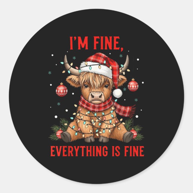 Adesivo Redondo Im Fine Everything Is Fine Funny Christmas Highlan (Frente)