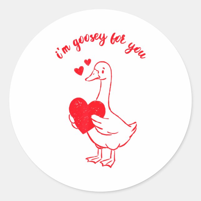 Adesivo Redondo I'm Goosey For You Valentine Goose Hearts Minimal  (Frente)