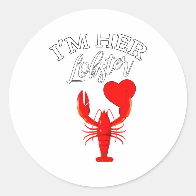 Adesivo Redondo Im Her Lobster Heart Couple Matching Gift Valentin (Frente)