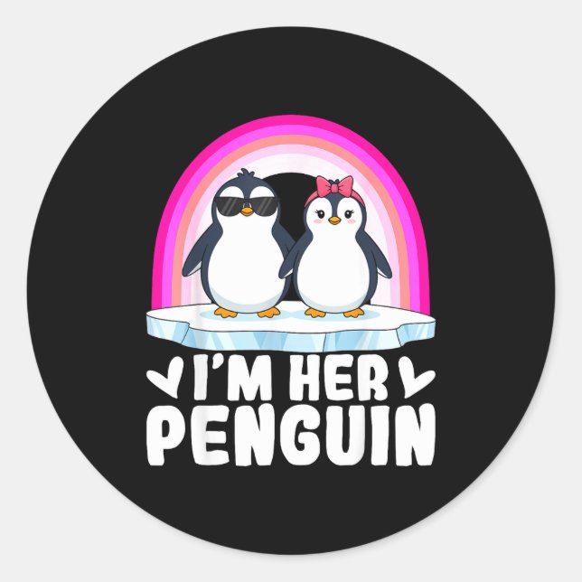 Adesivo Redondo I'm Her Penguin Matching Couple Valentine Love Hea (Frente)