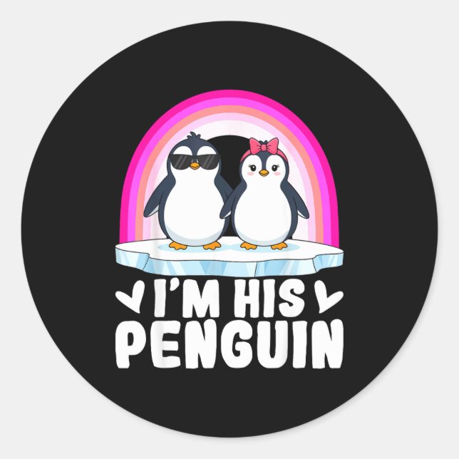 Adesivo Redondo I'm Her Penguin Matching Couple Valentine Love Hea (Frente)