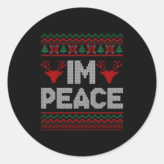 Adesivo Redondo I'm Peace Couple Matching Christmas Ugly Sweater  (Frente)