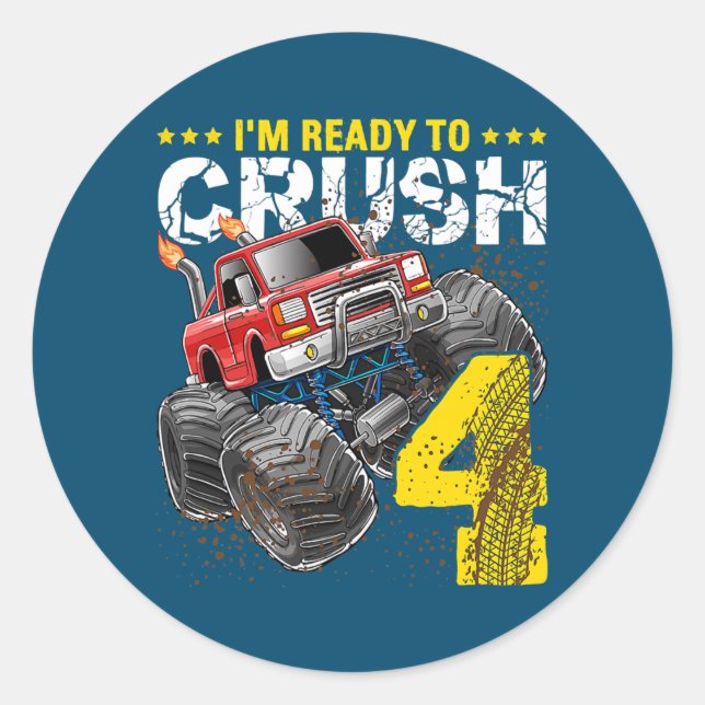 Adesivo Redondo I'm Ready To Crush 4 Monster Truck 4th Birthday (Frente)