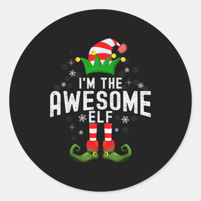 Adesivo Redondo I'm The Awesome Elf Christmas Family Pjs Costume  (Frente)