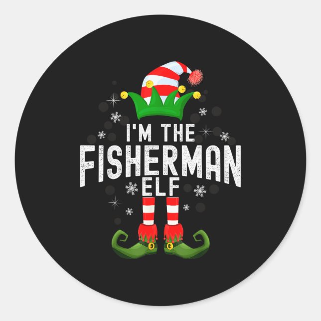 Adesivo Redondo I'm The Fisherman Elf Christmas Family Pjs Costume (Frente)