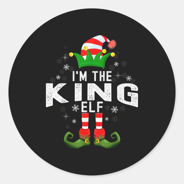 Adesivo Redondo I'm The King Elf Christmas Family Pjs Costume  (Frente)