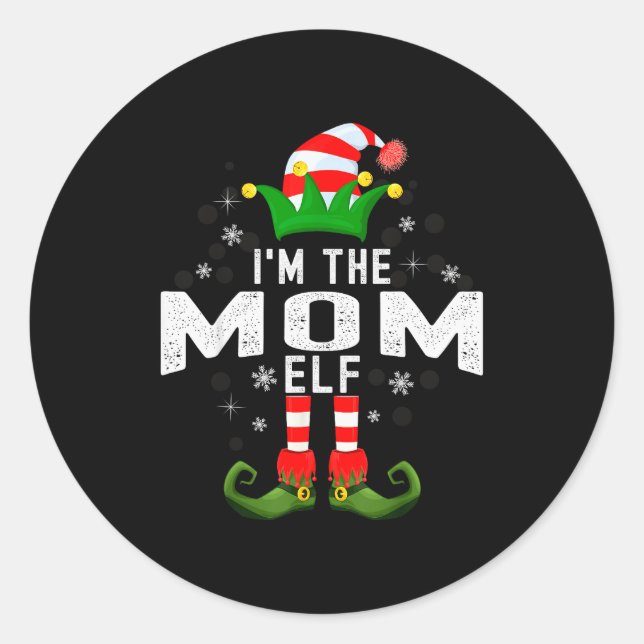 Adesivo Redondo I'm The Mom Elf Christmas Family Pjs Costume  (Frente)
