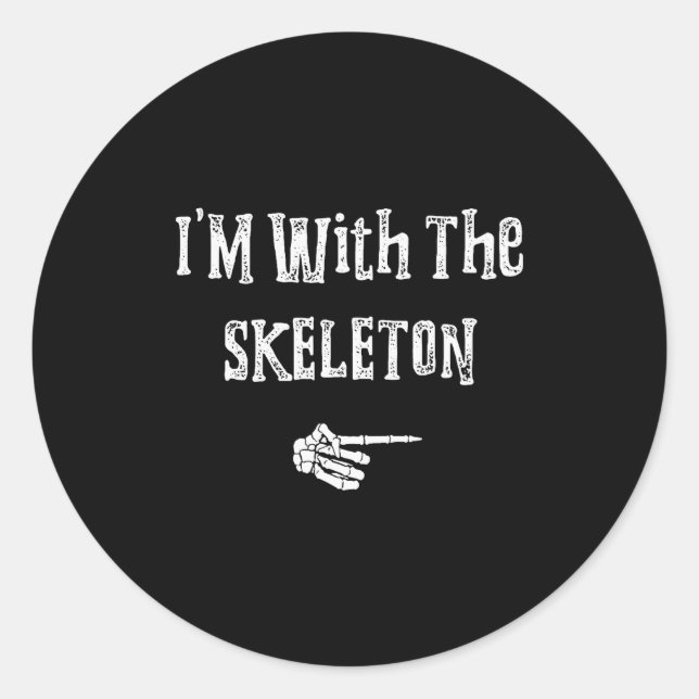 Adesivo Redondo I'm With Skeleton Halloween Costume Funny Couples  (Frente)