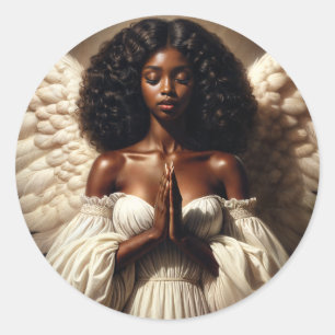 Adesivo Redondo Ímã de Anjo Menina Negra Rezando