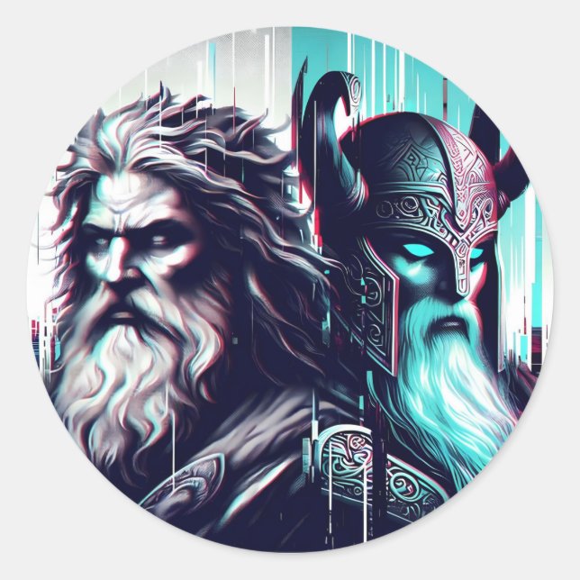Adesivo Redondo  image of the gods zeus and odin togethe (Frente)