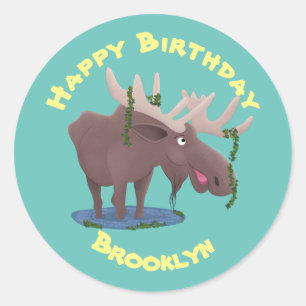 Adesivo Redondo Imagem clássica de desenho animado alegre e engraç