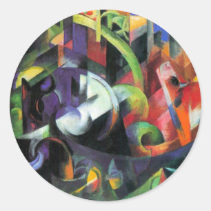 Adesivo Redondo Imagem com Gado por Franz Marc, Arte Antiga