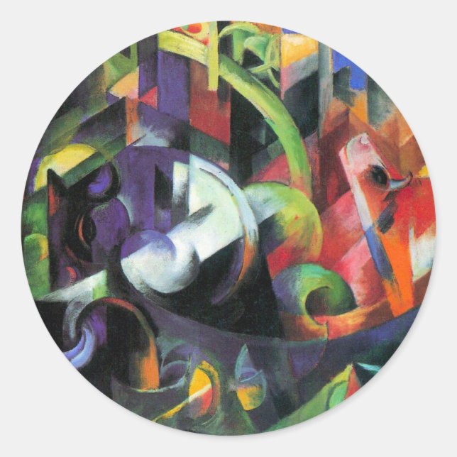 Adesivo Redondo Imagem com Gado por Franz Marc, Arte Antiga (Frente)