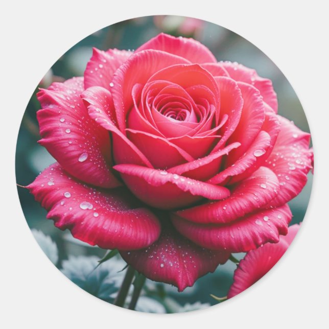 Adesivo Redondo Imagem da Flor de Rosa Vermelha Elegante (Frente)