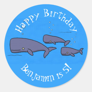 Adesivo Redondo Imagem das baleias de desenho animado migrante em 