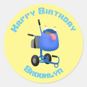 Adesivo Redondo Imagem de desenho animado de misturador azul engra