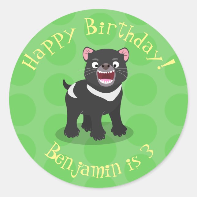 Adesivo Redondo Imagem de desenho animado do demônio da Tasmânia,  (Frente)