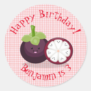 Adesivo Redondo Imagem de desenho animado roxo e bonito