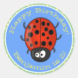 Adesivo Redondo Imagem de desenhos animados de ladybug vermelho e