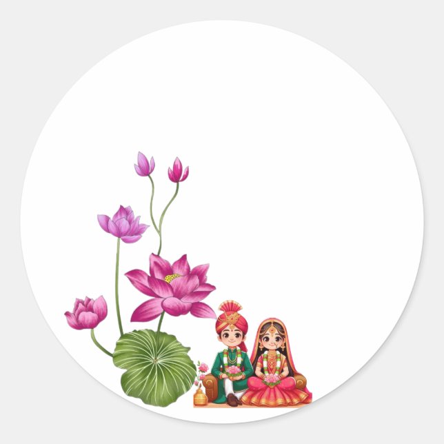 Adesivo Redondo Imagem de Lotus, Noiva e noivo (Frente)