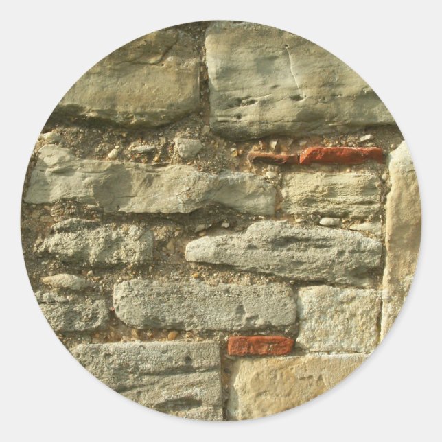 Adesivo Redondo Imagem de Muro de Pedra. (Frente)