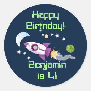 Adesivo Redondo Imagem de um foguete em cartoon espacial