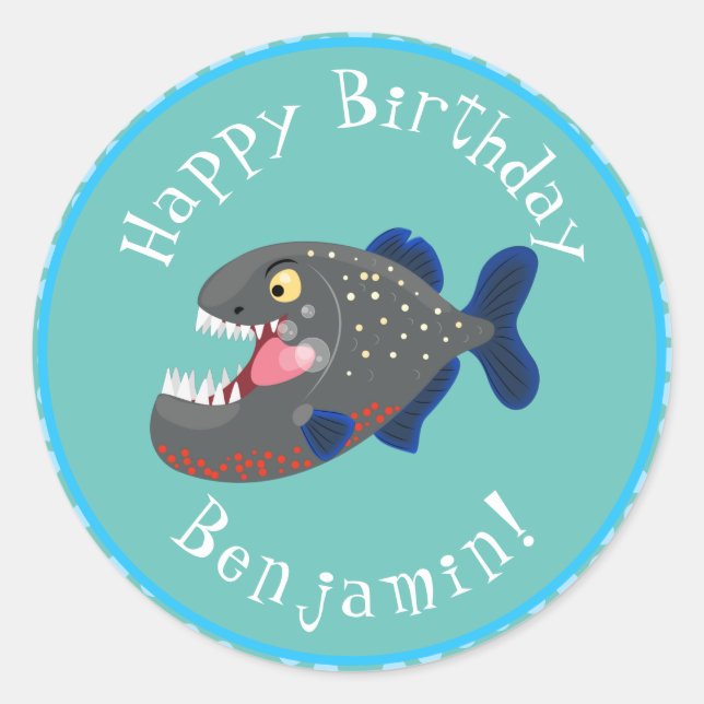 Adesivo Redondo Imagem de uma piranha engraçada e famosa (Frente)