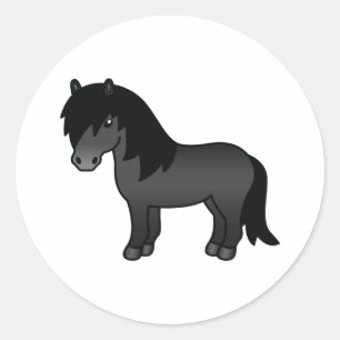 Adesivo Redondo Imagem do Cartoon Black Shetland Pony Cute