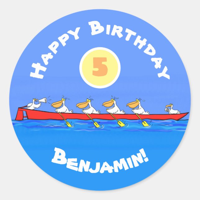 Adesivo Redondo Imagem engraçada de desenhos animados pelicanos (Frente)