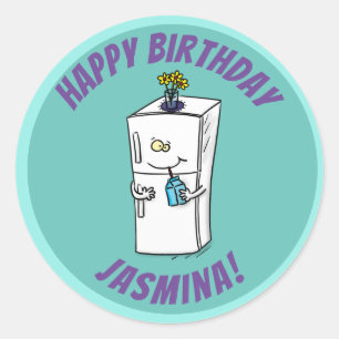 Adesivo Redondo Imagem engraçada do desenho do desenho do refrige