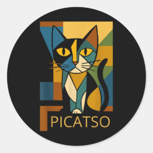 Adesivo Redondo Imagem engraçada do gato Picatso - Estilo de Arte 