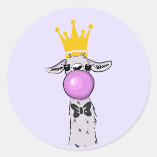 Adesivo Redondo Imagem engraçada do Llama soprando uma bolha rosa