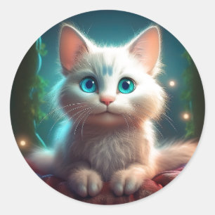Adesivo Redondo Imagem Fantasia de um Gato Albino Jovem