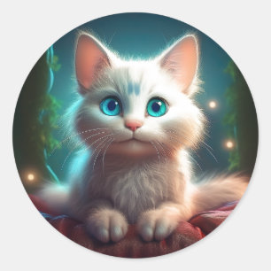Adesivo Redondo Imagem Fantasia de um Gato Albino Jovem