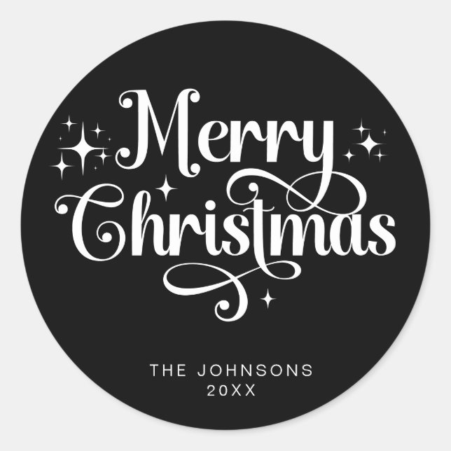 Adesivo Redondo Imagem Personalizada de Script de Natal do Retrô P (Frente)