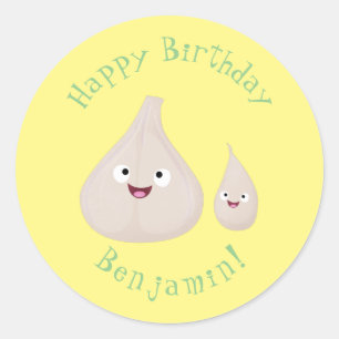 Adesivo Redondo Imagem vegetal do desenho animado de alho cúprico