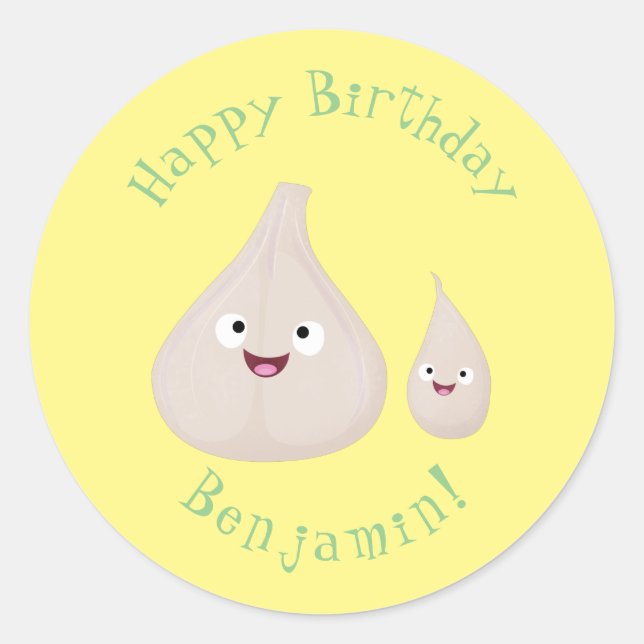 Adesivo Redondo Imagem vegetal do desenho animado de alho cúprico (Frente)