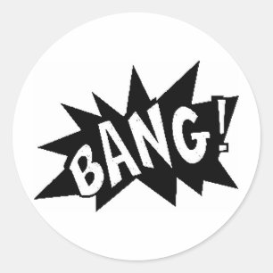 Adesivo Redondo imagens3 explosões de BANG sons ações alto hist