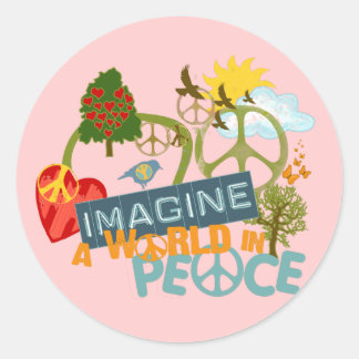 Adesivo Redondo Imagine a paz mundial