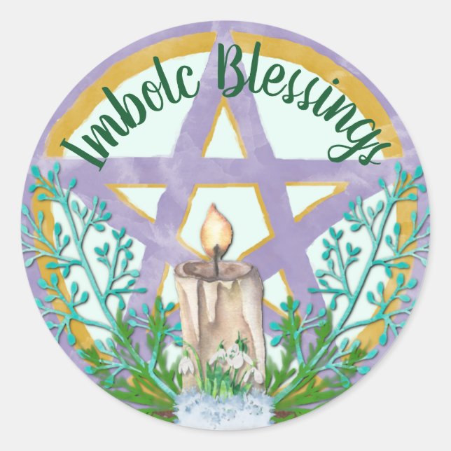 Adesivo Redondo Imbolc Blessings Celtic Wicca Holiday Pentacle (Frente)