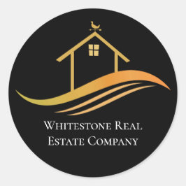 Adesivo Redondo Imobiliária Personalizada Empresa Chic Black Doura