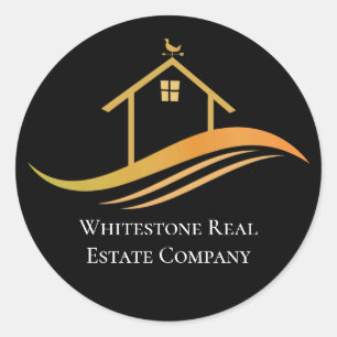 Adesivo Redondo Imobiliária Personalizada Empresa Chic Black Doura