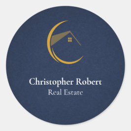 Adesivo Redondo Imobiliário Azul Marinho Minimalista