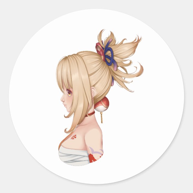 Adesivo Redondo Impacto de Genshin: Yoimiya Sticker (fanart) (Frente)
