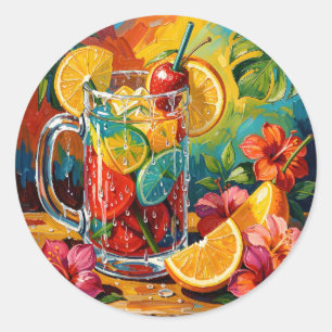 Adesivo Redondo Impasto de pintura a óleo de coquetel de verão tro