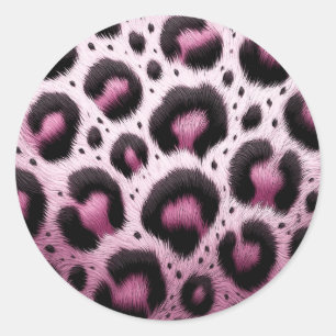 Adesivo Redondo Impressão Animal de Pele de Leopardo Rosa e Preto 