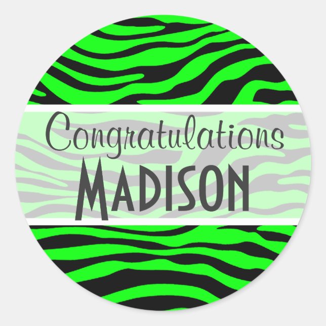 Adesivo Redondo Impressão Animal Elétrica de Zebra Verde (Frente)