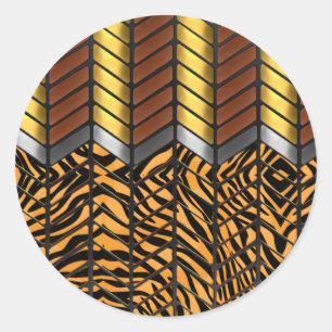 Adesivo Redondo Impressão Animal Moderna Zigzag Chevron Tiger