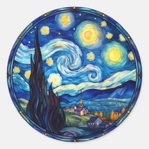 Adesivo Redondo Impressão artística inspirada na noite estrelada e
